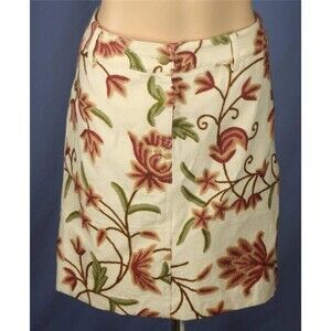 Alice + Olivia Skirt Size 8 Beige Floral Embroidered Lined Cotton New